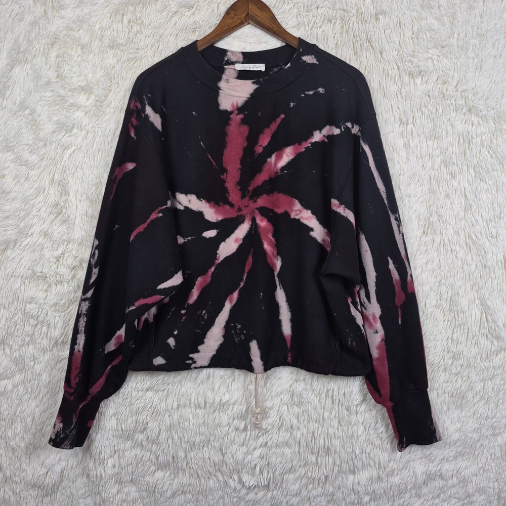 Emory Park Womens Tie Dye Cropped Sweatshirt Black Pink Medium